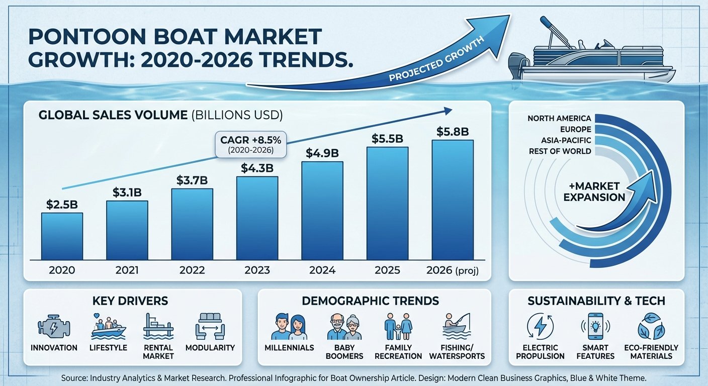 Graph showing pontoon boat price trends from 2020 to 2026 with pandemic boom and correction phases