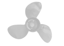 White three-blade boat propeller shown against a plain background.