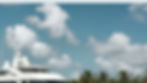 White motor yacht superstructure beside palm trees under a partly cloudy blue sky, business and town unknown.