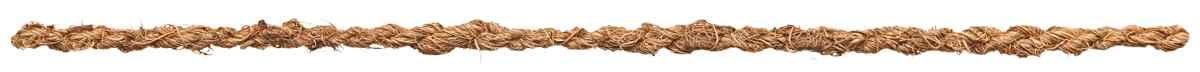 Frayed tan natural-fiber rope lying horizontally against a plain white background.