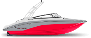 Side view of a red and white Yamaha sport boat shown on a plain white background.